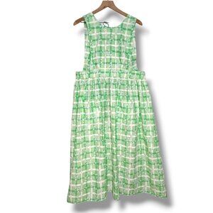 Vintage Handmade Green Floral Smock Pockets Tie Waist Trad Wife Cottage 50s 60s
